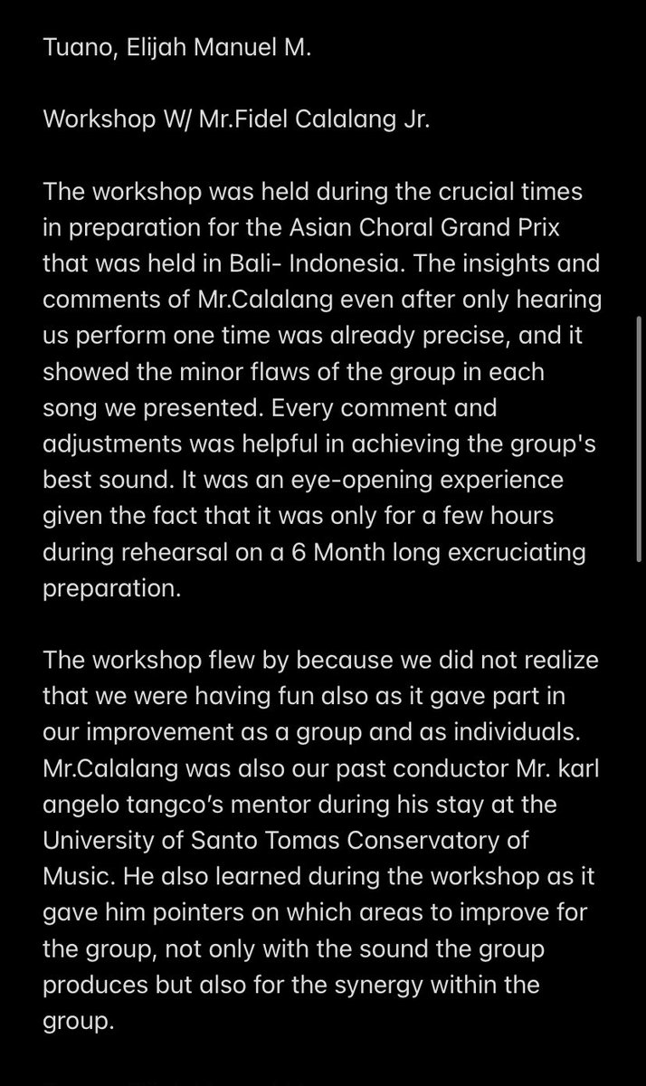 elibuiii's tweet photo. WORKSHOP:
Workshop with Prof. Fidel Calalang Jr.

Credit Hours: 4 Hours
Word Count: 176
@FEUCenterArts https://t.co/QYtIAPQa23