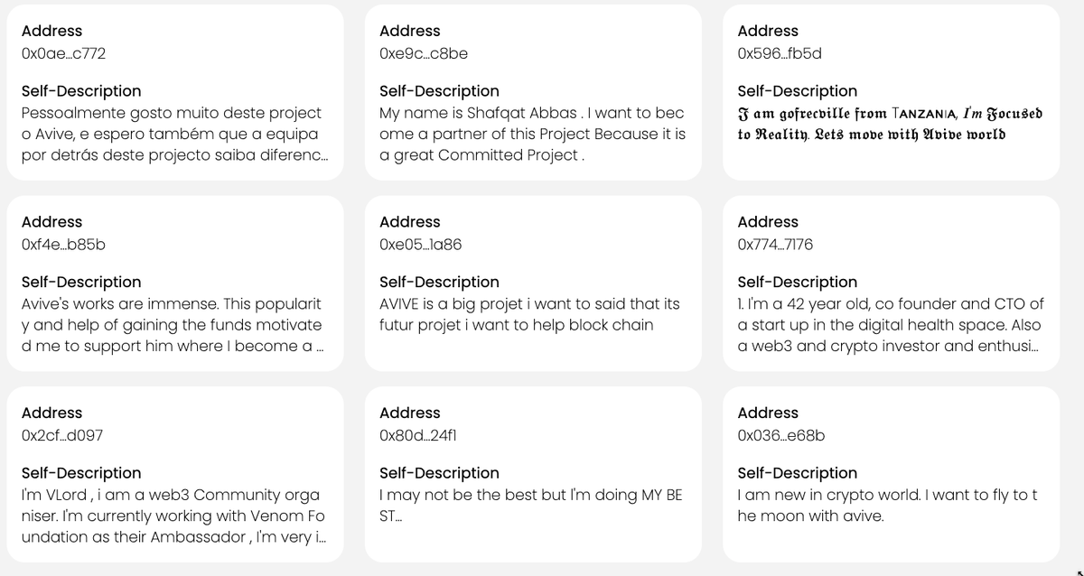 Avive_World's tweet photo. 🔍 Curious about #AvivePartner applicants? 

🧐Wondering about their vision and commitment to the #Avive community?

👉Check out this site for more info: https://t.co/woD02o8eKu https://t.co/F0PMaQpmhf