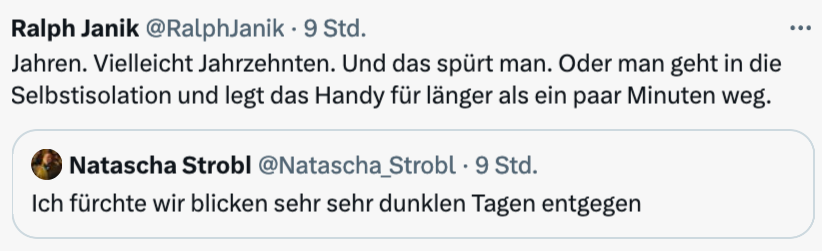 Die barbarischen Morde der Hamas-Terroristen und die zu erwartende weitere schreckliche Entwicklung im Nahen Osten lassen viele von uns an "der Welt" verzweifeln, hier nur eine Meldung, es gibt viele ähnliche.
Es ist verständlich.
Aber:
Ein kurzer thread als Gegenrede.