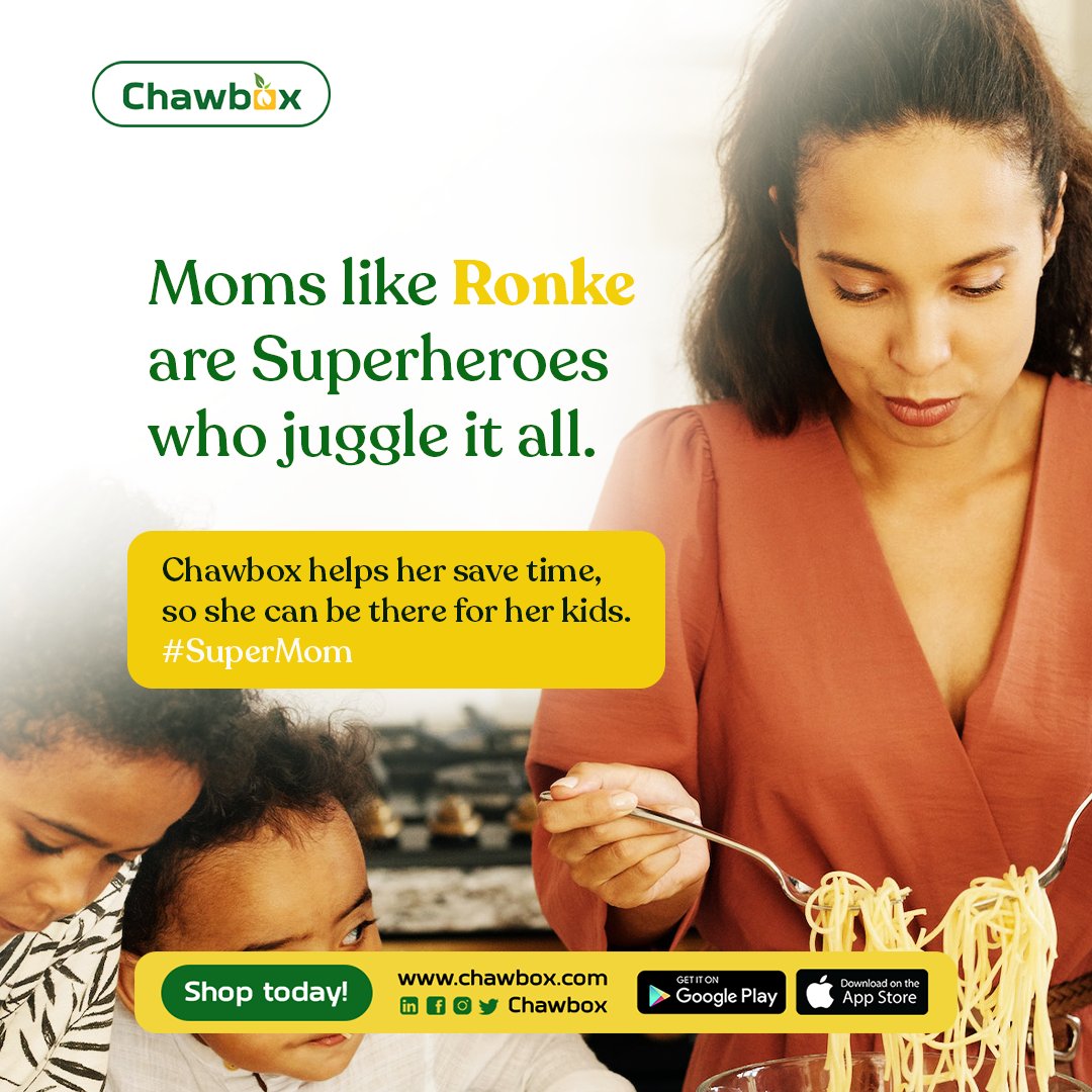 Moms like Ronke are superheroes who juggle it all.

@chawbox helps her save time, so she can be there for her kids. 

#SuperMom
#Chawbox 
#ShopSmartSaveMore