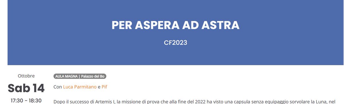 speragire's tweet photo. Per Aspera ad Astra
@astro_luca - @pif_iltestimone
#CICAPFest @cicap 
#LucaParmitano #Pif @ESA_Italia @ESA_EO @paoberrett
Padova Sab 14 17:30 18:30
https://t.co/JbOIVFove9
📷Credit CICAP Fest 2023 https://t.co/nvZqVhVKRW