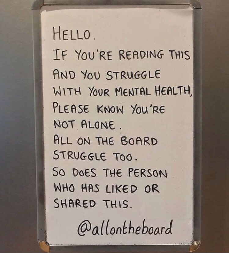 All On The Board (@allontheboard) on Twitter photo As lonely as it feels when you’re struggling with your Mental Health please know you’re not alone. Today is World Mental Health Day, but every day we should talk about our mental health.
#WorldMentalHealthDay #MentalHealth <a href="/allontheboard/">All On The Board</a> As lonely as it feels when you’re struggling with your Mental Health please know you’re not alone. Today is World Mental Health Day, but every day we should talk about our mental health.
#WorldMentalHealthDay #MentalHealth <a href="/allontheboard/">All On The Board</a>