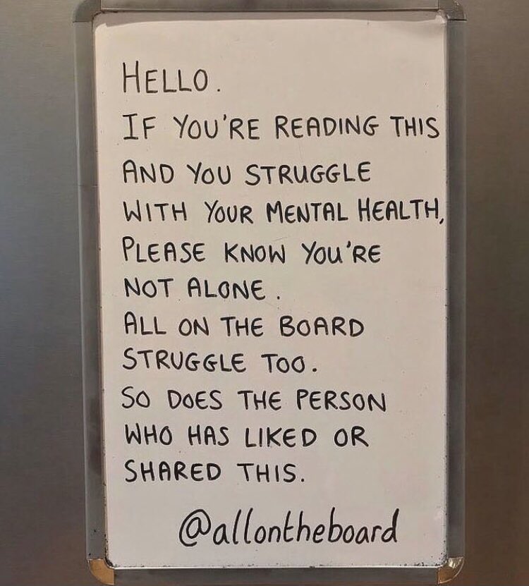 As lonely as it feels when you’re struggling with your Mental Health please know you’re not alone. Today is World Mental Health Day, but every day we should talk about our mental health. #WorldMentalHealthDay #MentalHealth @allontheboard