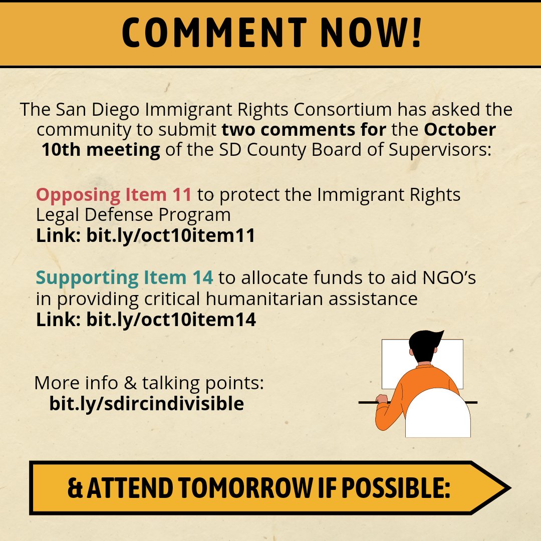 ISDPersist's tweet photo. Urgent call to action from the @SDIRC for 2 items going before the Board of Supervisors TOMORROW, Oct 10!

💻Submit an e-comment TONIGHT:

Item #11: Mark "oppose"
https://t.co/swQDawfQuM 
Item #14: Mark "support"
https://t.co/8zkbBmeNHD

ℹ️ More
https://t.co/6cutw1VJuK https://t.co/JPGhlEr7Nf