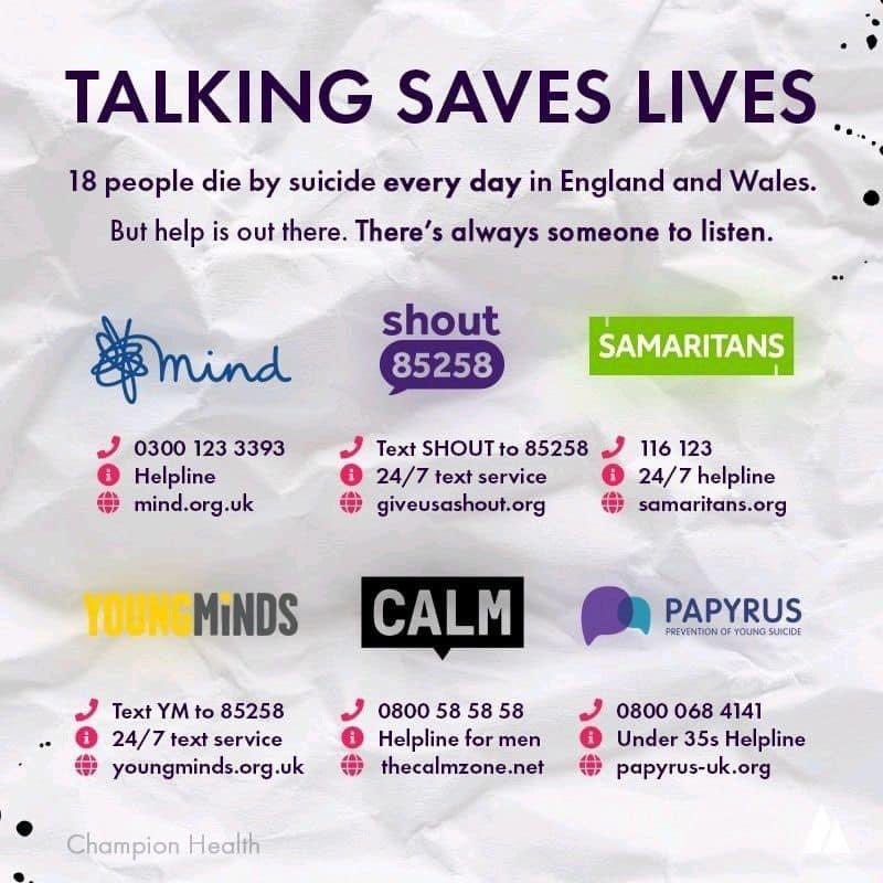 Today is #WorldMentalHealthDay Check in on those around you, simply starting the conversation and asking, how are you really? Could be the difference If you don't want to talk to someone around you, here is a list of places you can go to for help. You're not alone, reach out 👥