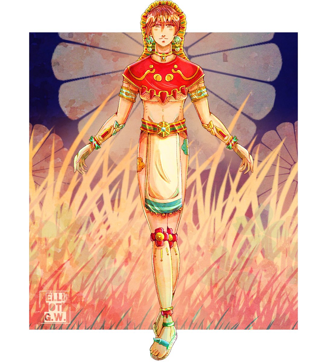 Elliot__GW's tweet photo. 🌺 #inktober2023 Day 9: Mythology 🌺
.
I got inspired by Xōchipilli and love today. 
#inktober #art #Digital #originalcharacter #AnimeArt https://t.co/tZRMaz9qZe