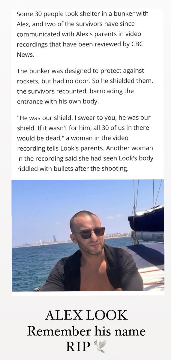gregisenberg's tweet image. I went to the same school as Alex Look growing up. 

He used his body as a shield to protect himself against Hamas terrorists at the music festival. 

Saving many innocent lives of random strangers. 

How many of us would do this?

Remember his name and share this story.