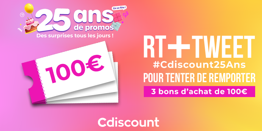 Cdiscount's tweet photo. 🎁 #Concours

🎉 1998 > 2023 

En octobre, on fête nos 25 ans !

🎂 Tentez de remporter 3 bons d'achat de 100€

✔️ RT + TWEET #Cdiscount25Ans + le film de l'époque qui vous a le plus marqué ?

🍀 TAS le 16/10 https://t.co/WAa2sV07SC