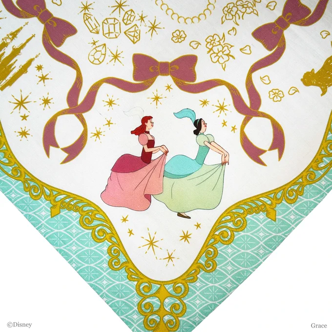 【Disney/ Scarf】 -Drizella & Anastasia-  『シンデレラ』のドリゼラ&アナスタシアデザイン お花と宝石とリボンと・・・煌びやかで華やかな、二人の憧れと希望の詰まった背景 エレガントにフェミニンに、社交界やおでかけには是非ともご一緒に  #シンデレラ #ドリゼラ #アナスタシア