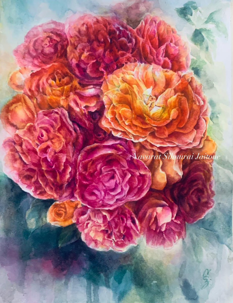 ความสดใสเจิดจ้าของแสงที่สาดส่องลงบนช่อดอกไม้ที่กำลังอวดโฉมเบ่งบาน เสน่ห์ของกลีบดอกที่ซับซ้อน สีสันที่เร่าร้อน สร้างพลังและแรงบันดาลใจในการสร้างสรรค์ผลงานชิ้นนี้ของฉัน
technique :  Watercolor on cottonpaper
Size : 29.5 x 39 cm
Artist : NSJ. (Navarat Sihaurai Jaitone)