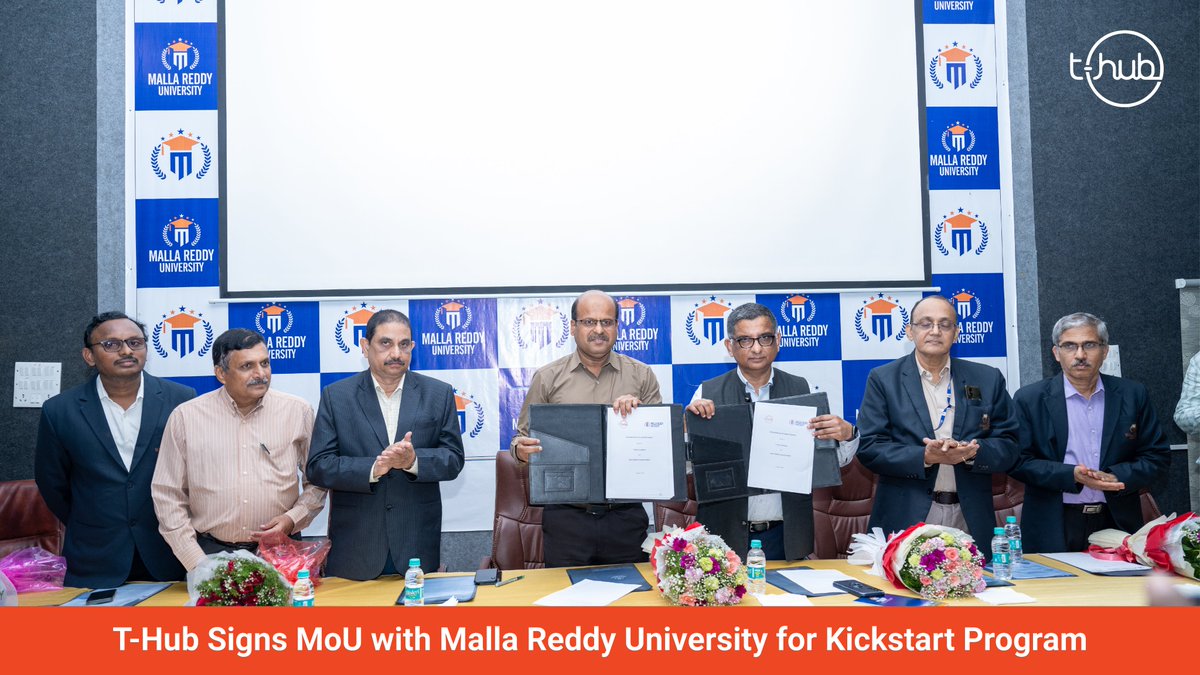 THubHyd's tweet image. #THub has signed #KickstartProgram MoU with Malla Reddy University!

The strategic partnership intends to establish a global-level #IncubationCentre to foster training, #upskilling, &amp;amp; business building amongst young minds.

#InnovateWithTHub #AcademicPartnership