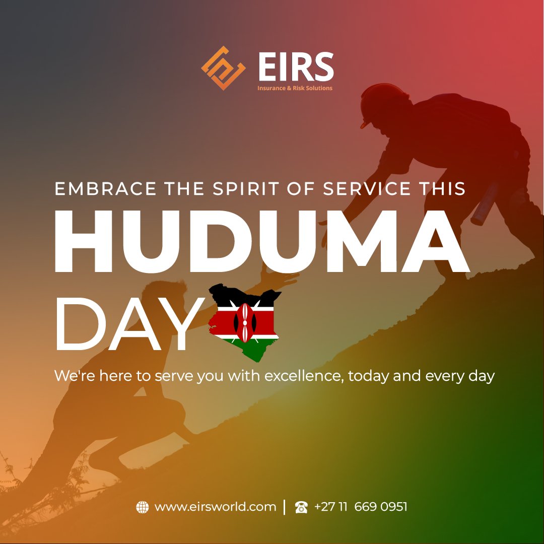 Celebrate Huduma Day with EIRS! We're here to serve and protect what matters most to you. Partner with us for peace of mind and financial security.

#eirs #eirsworld #hudumaday #happyhudumaday #insurance #hudumaday2023 #happyhudumaday2023 #southafrica