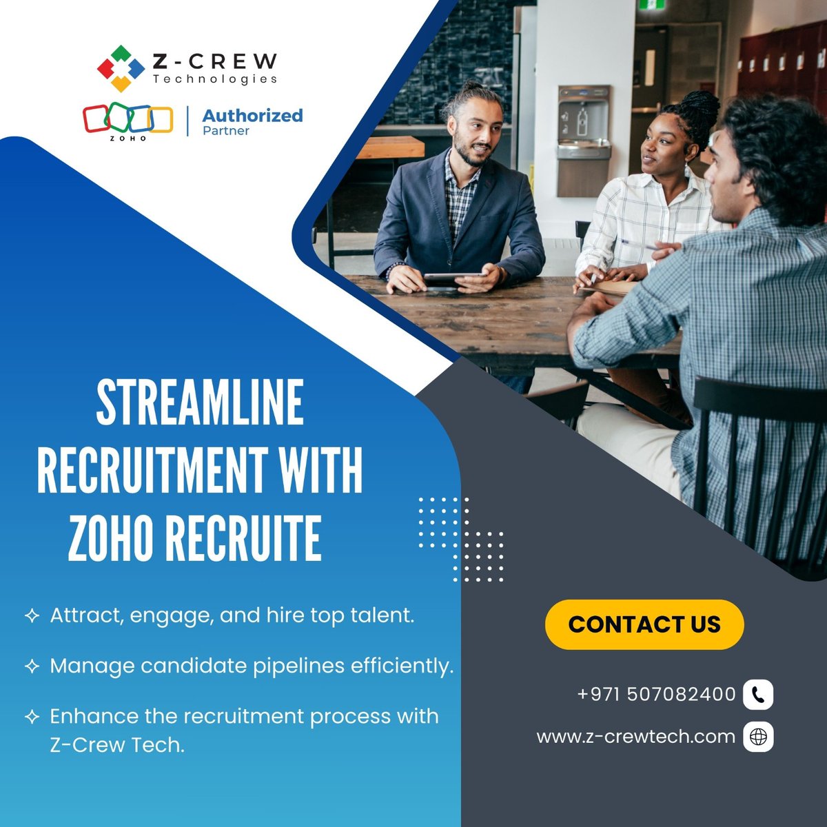 ZcrewTech's tweet photo. "Revolutionize your recruitment process with Zoho Recruit! πβ¨ Streamline hiring, collaborate effortlessly, and find the best talent for your team. πΌπ‘ #ZohoRecruit #HiringSimplified #EfficientRecruitment #FindTopTalent #zoho #zohomena #business #erp #innovation https://t.co/31sbkugtC2