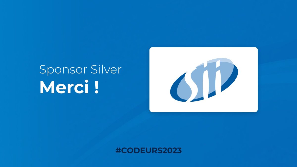💙 Merci à <a href="/groupesii/">Groupe SII</a> d'être à nouveau sponsor Codeurs En Seine pour cette énième édition ! ❤️ .

Rencontrez-les sur leur stand, inscrivez-vous vite ! 😉

#codeurs2023

👉 Voir tous nos sponsors : buff.ly/3LAmup6

👉 S’inscrire : buff.ly/3PpPil1
