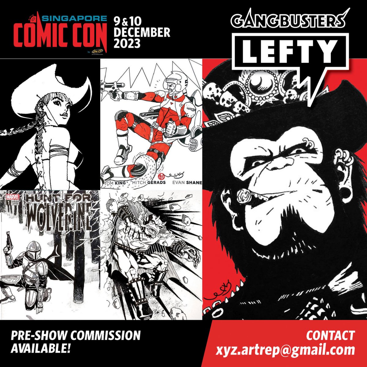 Gangbusters @redcode77 , <a href="/LeftyJulian/">Lefty Art</a> and <a href="/DavidSundra/">David Sundra</a> are offering pre-con commissions and here are some of their art samples.

Order now, pick up at Singapore Comic Con - SGCC on 9th &amp; 10th December 2023

Email to xyz.artrep@gmail.com

#singaporecomiccon #sgcc2023 #sgcc