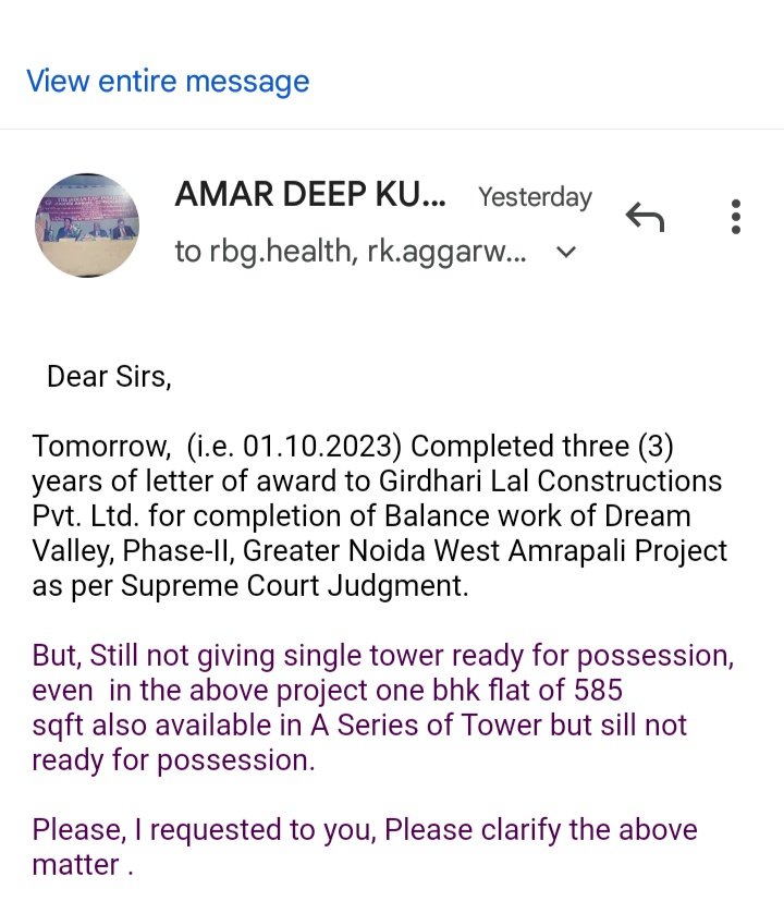 AmarDee31737974's tweet photo. @dipankar_18 @rashtrapatibhvn @ANI @Mihirlawyer @narendramodi @PMOIndia @MLJ_GoI @MoHUA_India @HardeepSPuri @VPIndia @nefowaoffice @NaveenBhati_ @siddharth2596 @Dkumarchandel Sir, "Justice delayed is justice denied"
8302 home buyers suffering since 2010  approximately 13 years waiting for your dream home in Amrapali dream valley ph-2 in greater Noida west but still............. https://t.co/kpU3kcsHu1
