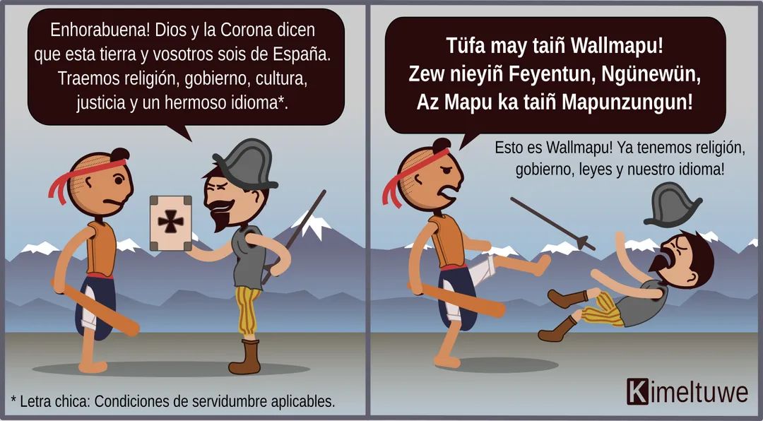 Brevísima historia de la llegada del Español a nuestro territorio, Wallmapu. Püchi piam chumngechi akuy pu wingka ñi teyfümpael taiñ Wallmapu mew. Ayekan zungu ta tüfey!
#mapuche #mapudugun #encuentrodedosmundos