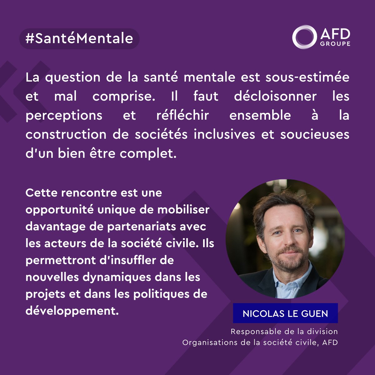 Journée mondiale de la #SanteMentale ! À cette occasion, nous organisons une rencontre sur la place à accorder à la santé mentale dans les programmes & les politiques de développement. @LeGuenNicolas1, responsable de la division OSC vous décrypte les enjeux autour de ce sujet👇