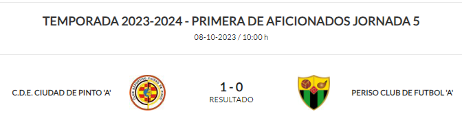 Partido de ida y vuelta en pinto donde <a href="/CDCiudadePinto/">CD Ciudad de Pinto</a> se llevó la victoria sobre un @perisocfoficial que lo intentó durante todo el partido. 

Partido bonito desde el inicio, donde Checho en los compases finales de latigazo a la escuadra fue el que dejó los 3 puntos en el Amelia