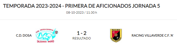 Partido entre @cd_dosa y <a href="/rvillaverdecf/">Racing Villaverde CF</a> que se llevaron los visitantes , con goles de de Anwar y Narek en un buen arranque de segunda parte. 

Remontaron el gol inicial de Agus Lozano para los colegiales.