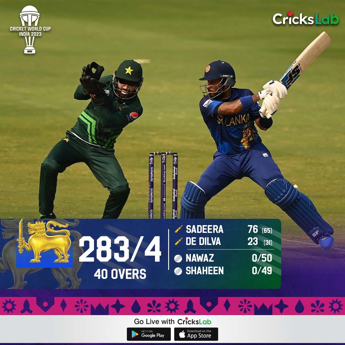 CricksLab's tweet photo. Last 10 overs are remaining Sri Lanka is now at 283 runs🔥
#CricksLab #BDvsENG #CrickslabLive #WorldCup2023 https://t.co/mAeAKY5xJ4