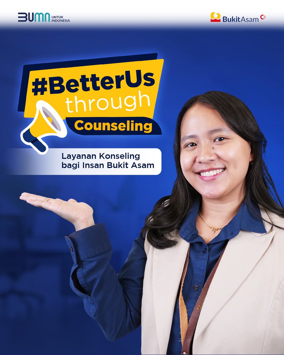 BukitAsamPTBA's tweet photo. Our minds, our rights, TemanKita!
Sebagai upaya mendukung Insan Bukit Asam mengidentifikasi dan menyelesaikan berbagai masalah, khususnya di tempat kerja, Bukit Asam menyediakan layanan konseling #BetterUs through Counseling https://t.co/K68e8omQ9E