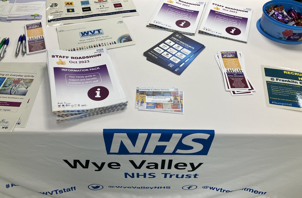 The Education Team are out and about this week as part of the @WyeValleyNHS Staff Roadshows. Today's roadshows are at Leominster Community Hospital and the Spires Restaurant at Hereford County Hospital. Come along to find out about all the offerings available to WVT staff