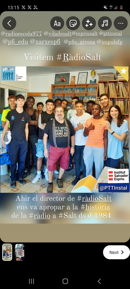 Visitem <a href="/RadioSalt/">Radio Salt</a> ! L'alumnat del <a href="/pfi_edu/">PFI</a> <a href="/PTTInstal/">PTT Instal•lacions</a> <a href="/EspriuSalt/">Institut Salvador Espriu (Salt)</a> #aprèn com la #ràdio ajuda a #potenciar  el món #cultural i #social a través de la difusió d la #informació. #Gràcies!