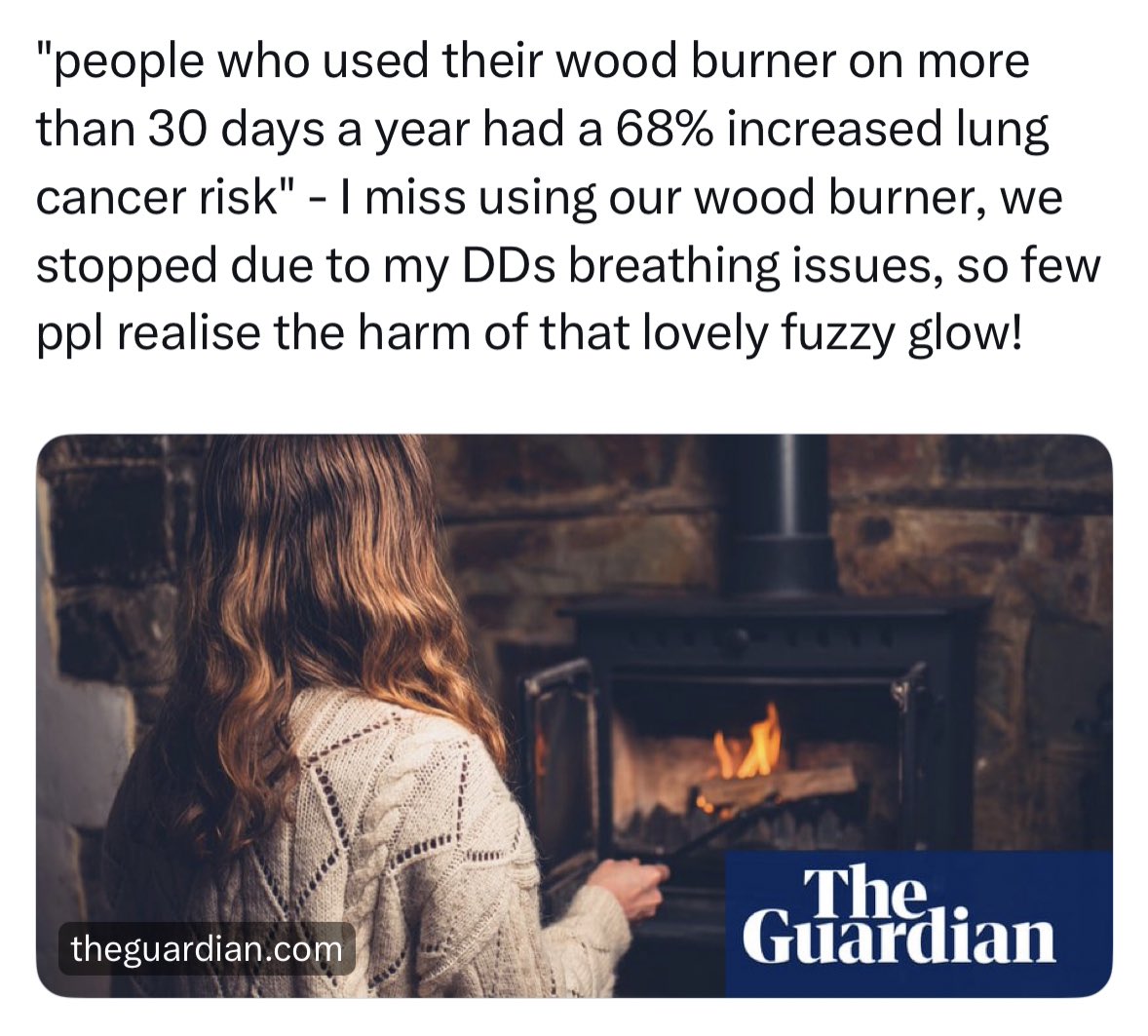I know wood burners look nice etc, but please don’t burn things in an enclosed space regularly.

theguardian.com/environment/20…

#StopBurningStuff #HealthFirst #AirQuality