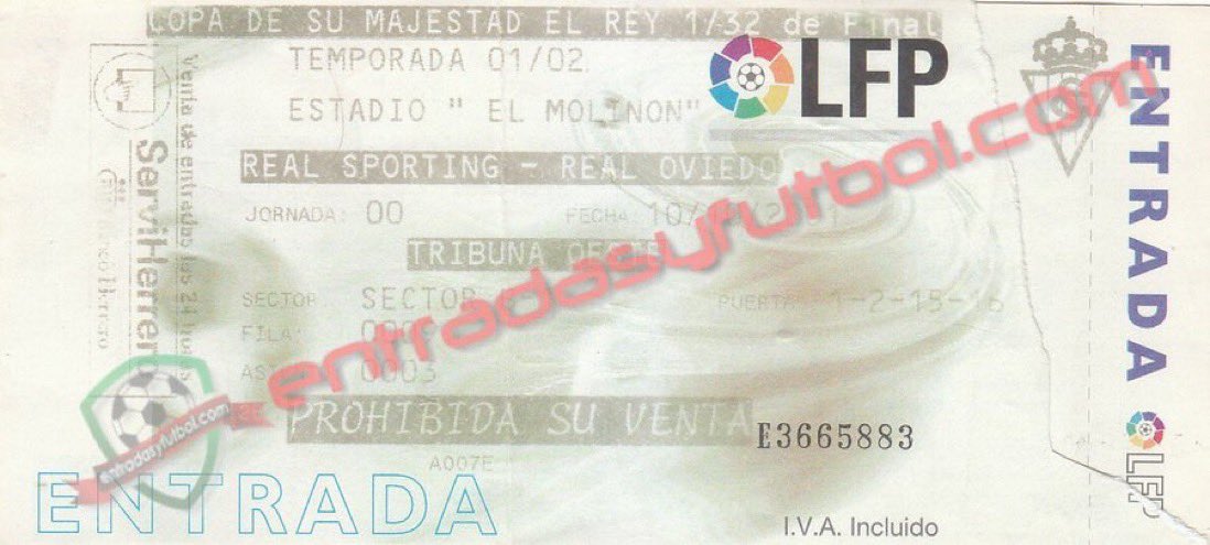 📆 10 de octubre 2001

🔴⚪️  @RealSporting 4-2 @RealOviedo 🔵

🏟️ #elmolinon #gijon 
🏆 1/32 Final #CopaDelRey 

📢📢 entradasyfutbol.com

#entradas #tickets #futbol #footballticketcollector #rsg #RealSporting #Gijon #oviedo #ligasmartbank #OviedoSporting