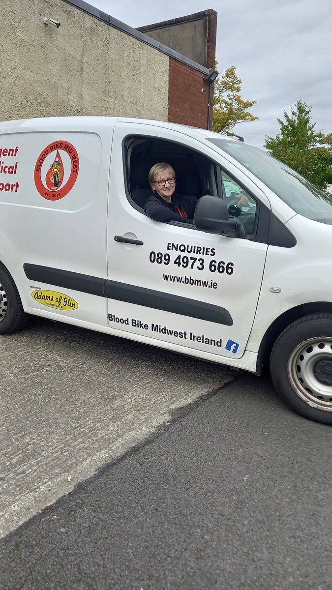 BloodBikeMW's tweet photo. A big thank you to Trish on her first solo run for Blood Bike Mid West. Collecting from an address in Co.Tipperary and delivering to the University Hospital Limerick. Well done. https://t.co/2ufxdrOJ2q