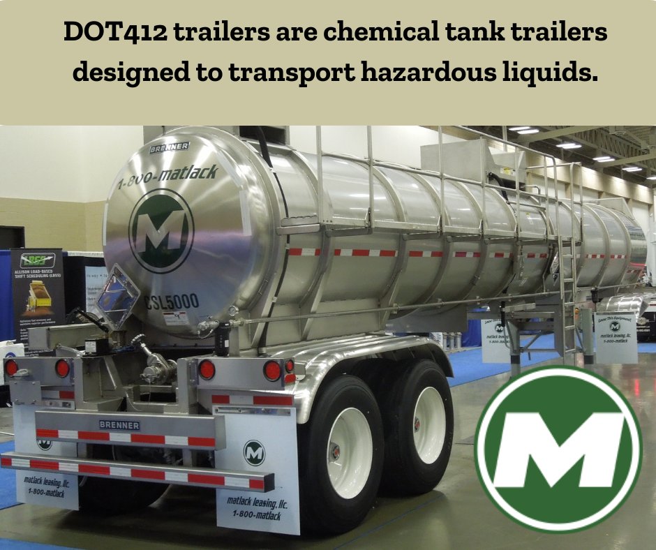 matlack_leasing's tweet photo. DOT412 trailers are #chemical #TankTrailers for the transportation of acidic &amp; caustic chemicals. These tank trailers meet safety standards specified by the U.S. DoT. Matlack Leasing's #fleet of #DOT412 trailers are constructed from stainless steel. Read our blog for more info. https://t.co/06a179catN
