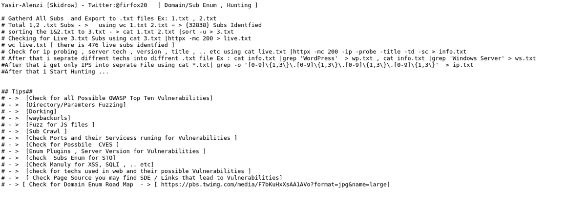 firfox20's tweet photo. [ Domain/Sub Enum , Hunting ] My Methodology 
https://t.co/YWdgLlCvmT
#bugbountytip
#bugbountytips https://t.co/MsZhIFPQCu