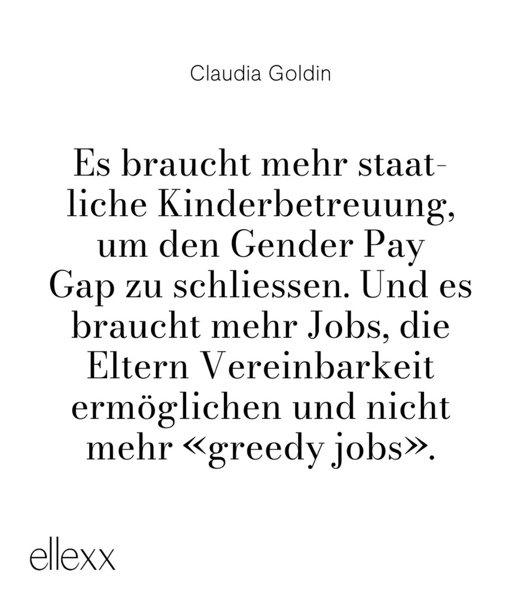 Wenn sogar Wirtschaftsnobelpreisträgerinnen mehr staatliche #Kinderbetreuung fordern, wann kommt das in der 🇨🇭 Politik an? <a href="/ParlCH/">Parl CH</a> <a href="/elleXXcom/">ellexx - Close the Gaps</a> #ClaudiaGoldin