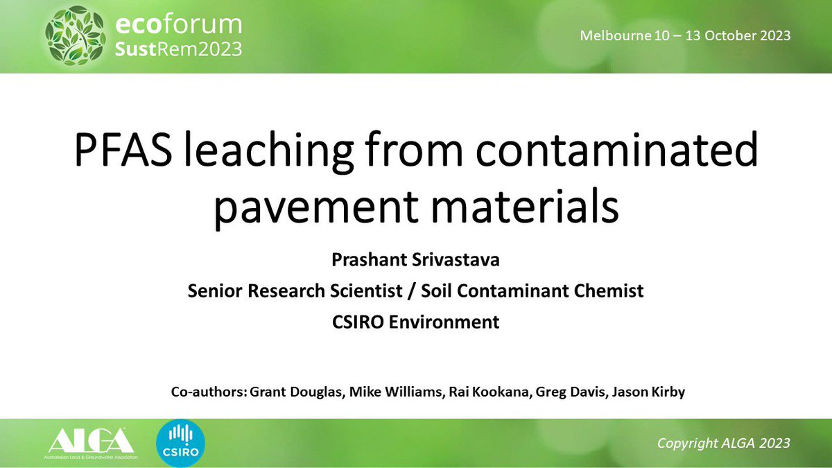 PrashantSri12's tweet image. #Concrete &amp;amp; #Asphalt are #porous &amp;amp;  #leachable. Presented @CSIRO’s research on #PFAS #leaching from #contaminated #pavement materials (#concrete and #asphalt) at #Ecoforum 2023 #conference organised by @ALGA_Ltd in Melbourne today.
