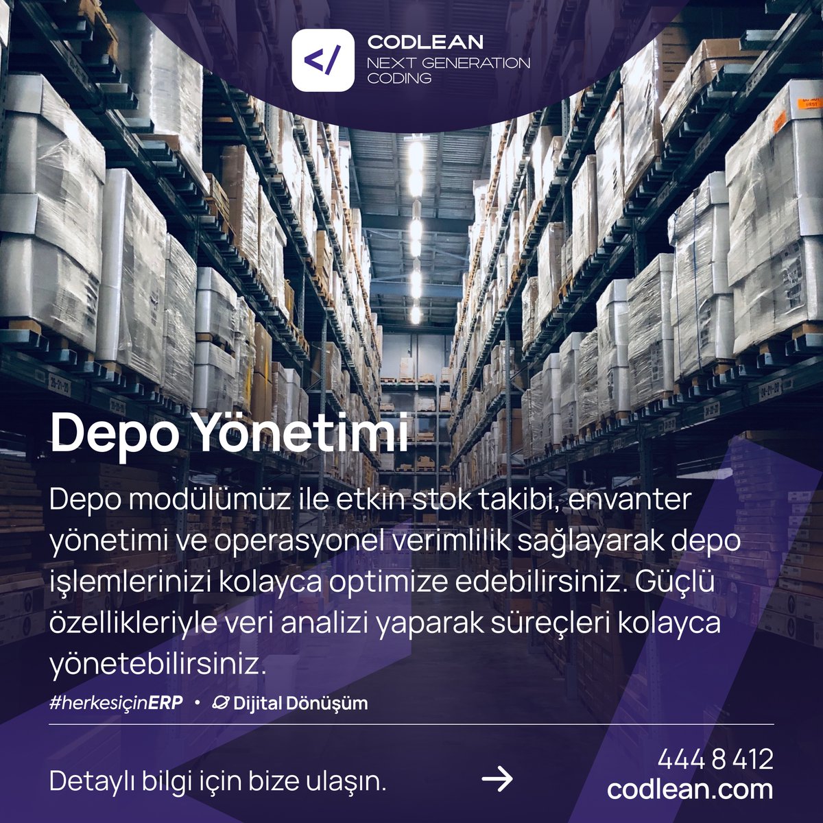 Depo modülümüz ile etkin stok takibi, envanter yönetimi ve operasyonel verimlilik sağlayarak depo işlemlerinizi kolayca optimize edebilirsiniz.

İlgili Modül: Depo Yönetimi
codlean.com/tr/codlean-erp…