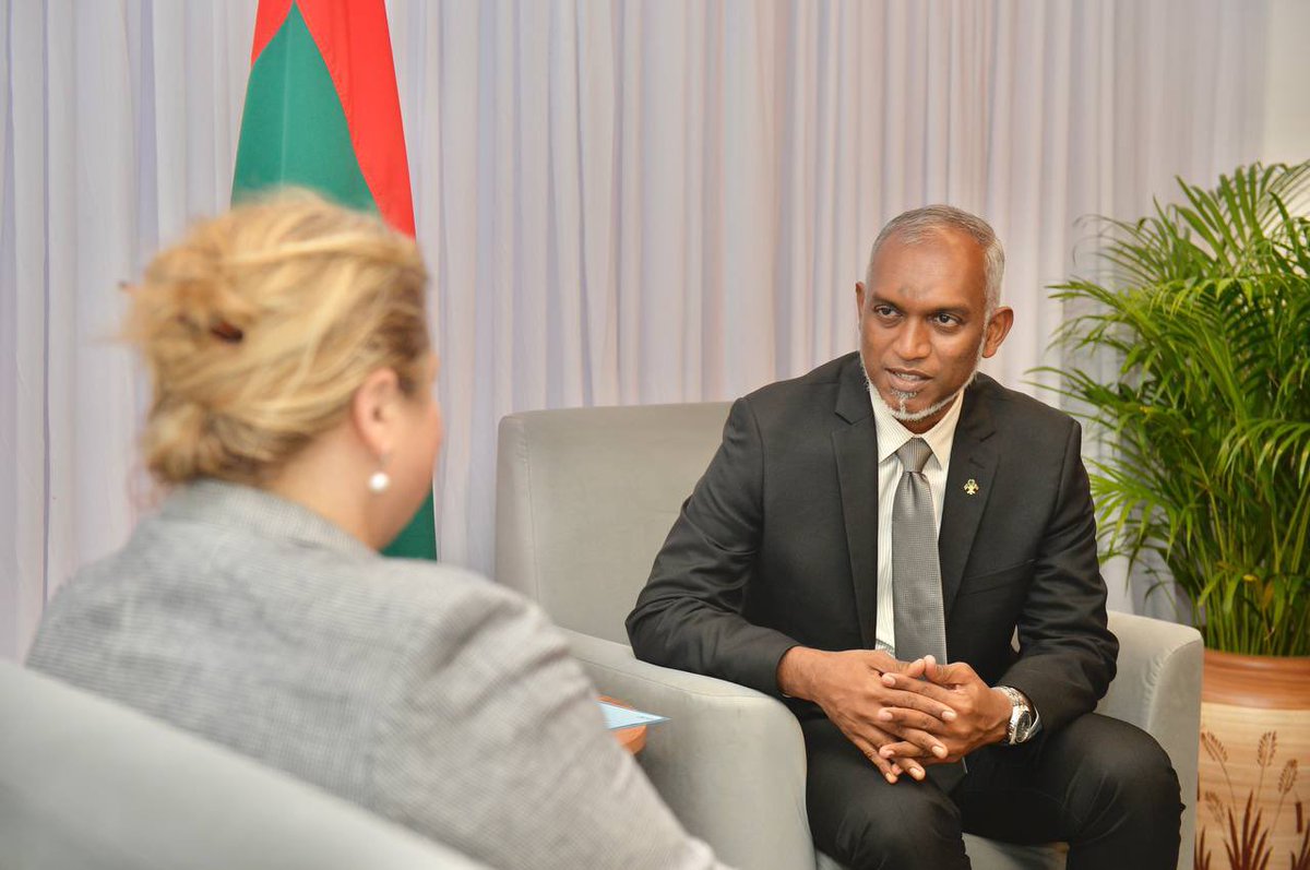 ProgressPartyMV's tweet photo. President Elect @MMuizzu  and Vice President Elect @HucenSembe  had a constructive meeting with the United Nations Resident Coordinator to the Maldives, H.E. Catherine Haswell @HaswellUN @UNMaldives 

Discussions focused on further enhancing the relation and cooperation between UN and 🇲🇻