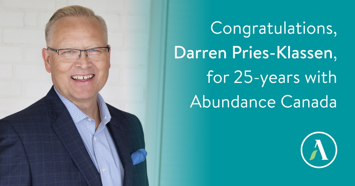 Abundance Canada (@abundancecan) on Twitter photo Join us in congratulating Darren Pries-Klassen on his remarkable 25-year journey with Abundance Canada! 🎉✨ 
#milestone #AbundanceCanada Join us in congratulating Darren Pries-Klassen on his remarkable 25-year journey with Abundance Canada! 🎉✨ 
#milestone #AbundanceCanada