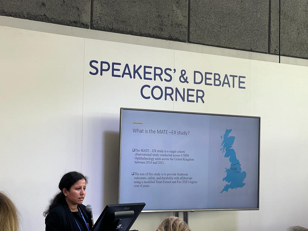 A quick 'thank you' to all who attended our presentations @EURETINA #euretina23, including our discussion of the #MATE study in speakers corner with @ArchanaKaranth. We had a great time and can't wait for next year!! #Ophthalmology #Research #AgeRelatedMacularDegeneration
