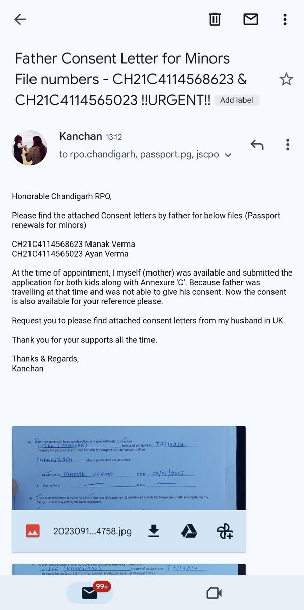 MK880502's tweet photo. @rpochandigarh @DrSJaishankar @passportsevamea @MukteshPardeshi @amitkum_India Sir please find the email just sent having fathers Consent letter. My wife has sent you this email. I am in UK. https://t.co/184JZelsxN