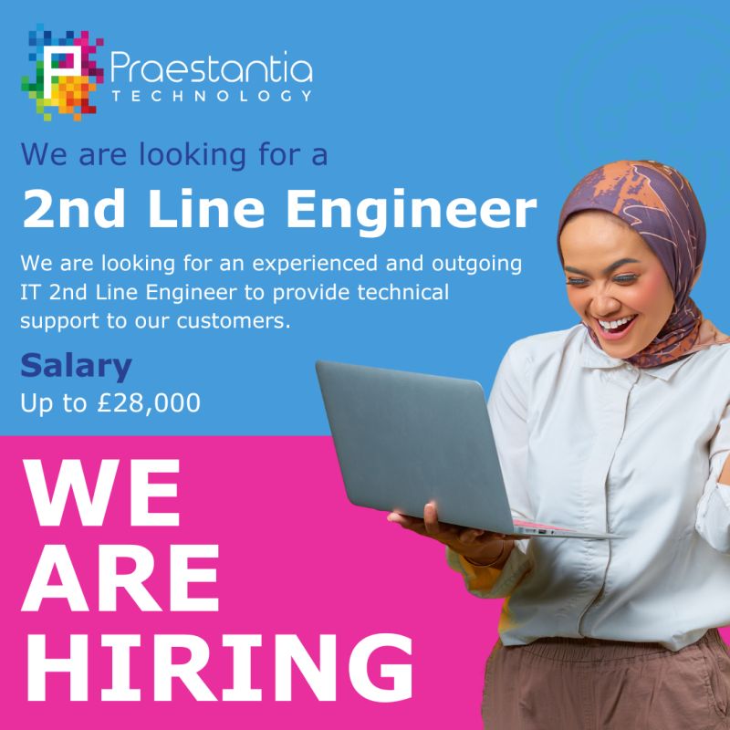 🚨We Are Hiring!🚨

We are looking for an experienced and outgoing IT 2nd Line Engineer to provide technical support to our customers.😁

Apply via Indeed or email your CV to hollie@praestantiatech.co.uk👇

lnkd.in/eRSFsJRy

#ITSupport #ITSolutions #WeAreHiring