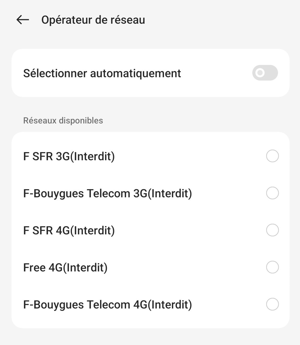 pierrelouis's tweet photo. @freemobile @Free_1337 est ce normal d'avoir ça dans une recherche manuelle de réseau : "Free 4G (interdit)" ? https://t.co/cw8bvy5Shn
