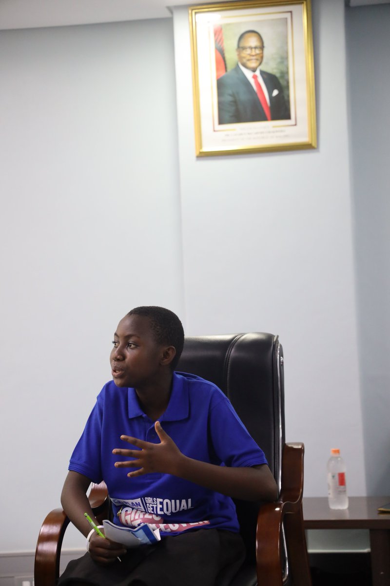 PlanMalawi's tweet photo. Climate activist Evelyn, 16 took over the office of the Ministry of Water  Sanitation for a day. She met with Hon Abida Mia &amp; shared her priorities for a sustainable future: conserving the environment &amp; ensuring that all Malawians have access to clean water #GirlsTakeover https://t.co/11araJ9p6Q