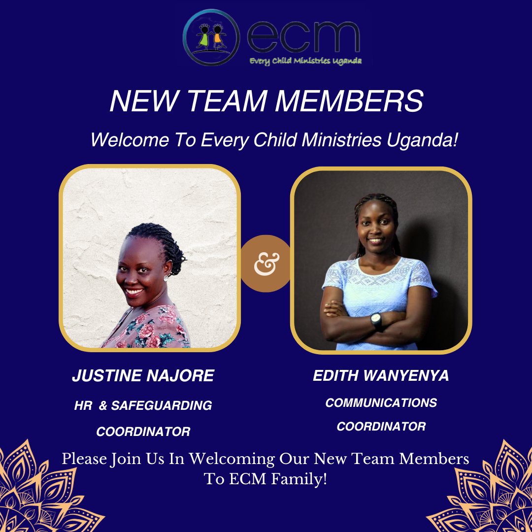 ecmuganda1's tweet photo. As Every Child Ministries Uganda, we are excited to announce our new team members. These shall walk with us on the journey as we continue to empower children and bring them Hope for today, tomorrow, and eternity. 

Let us welcome Justine and Edith to the ECM Family! https://t.co/ZcrDNzRgdg