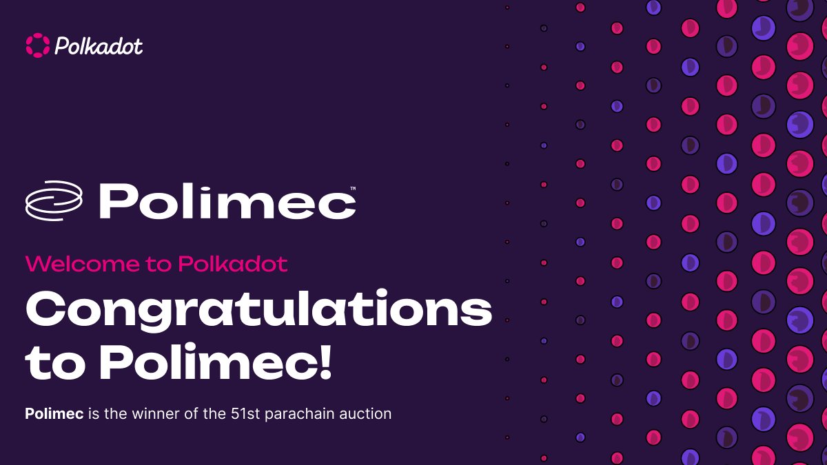 1/ Congratulations to @PolimecProtocol, winners of the 51st parachain auction! 🎉

Polimec enables fundraising in a decentralized, transparent, and regulatory compliant manner, aligning stakeholder incentives during and beyond the fundraise 🌐

Welcome to the parachain family!