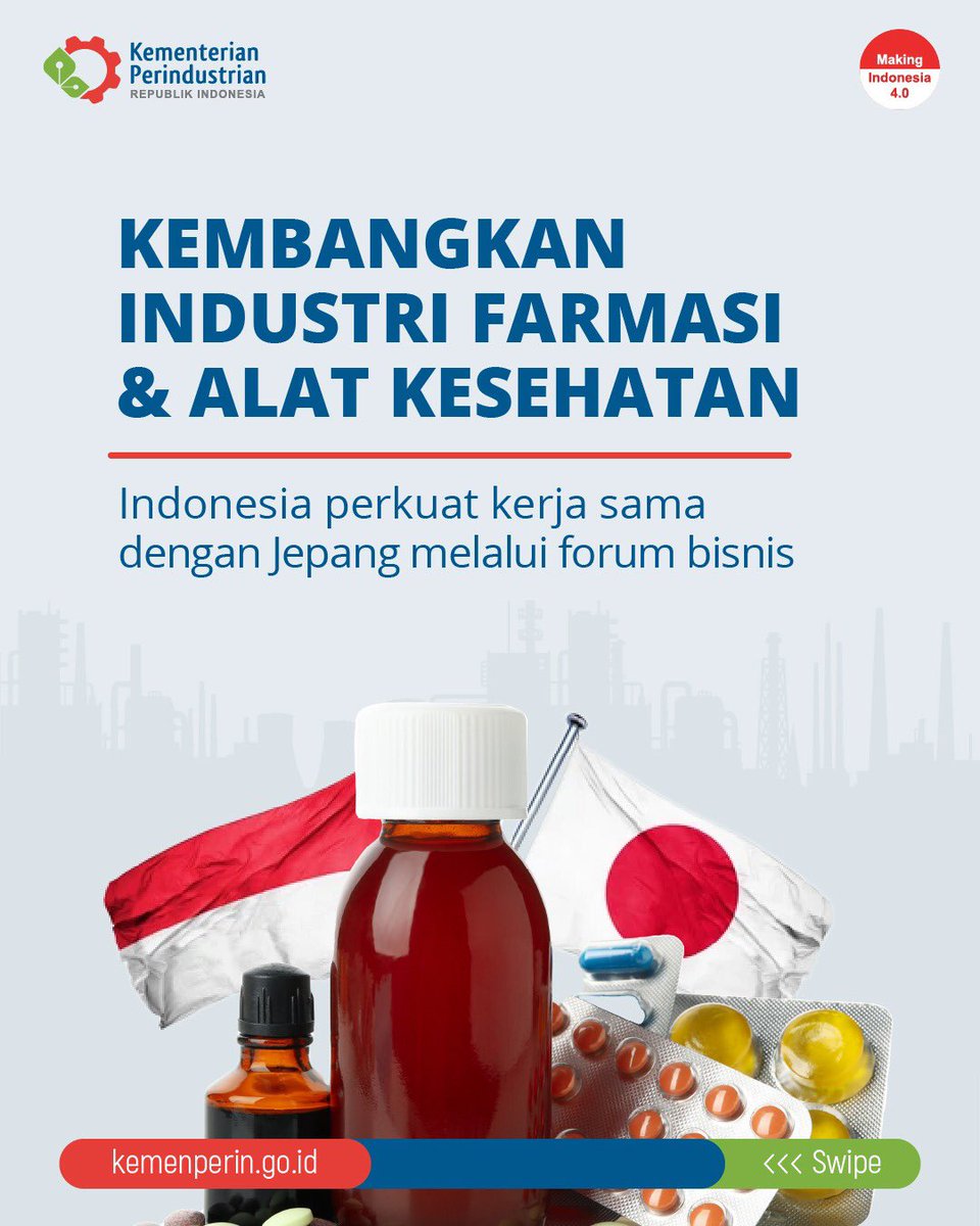 Kemenperin_RI's tweet photo. Sobat, industri farmasi & alat kesehatan termasuk dlm industri prioritas yg pengembangannya diarahkan agar lebih berdaya saing global.
Menperin @agusgumiwangK menyebutkan pertumbuhan industri alat kesehatan di Indonesia semakin berkembang pesat.
#infoperin #jagaindustri #alkes https://t.co/ckbwbNUnhv