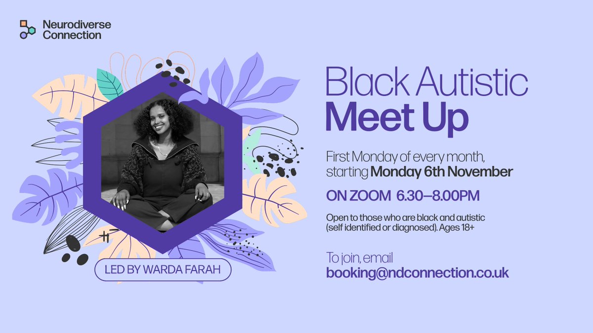 We are launching a Black Autistic Women's Group led by <a href="/WFarahslt/">W</a> . The first session is on Monday 6th November. Read more about why this safe, supportive  space is necessary in Warda's blog: ndconnection.co.uk/blog/ndc-launc…