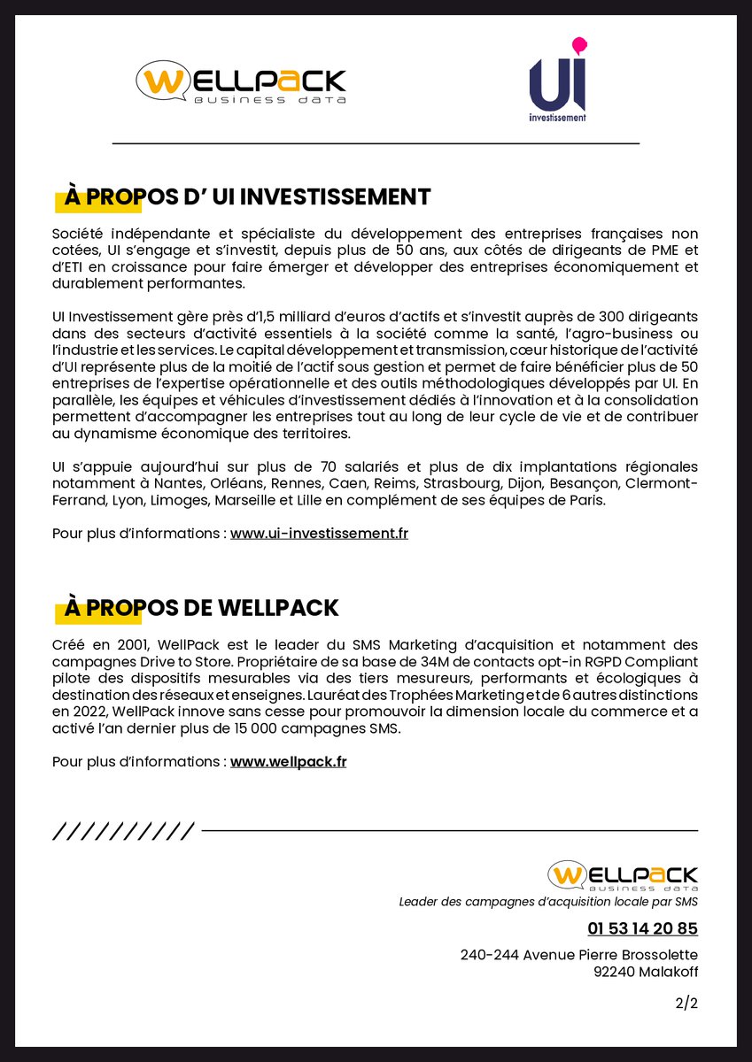 [𝗕𝗥𝗘𝗔𝗞𝗜𝗡𝗚 𝗡𝗘𝗪𝗦 🚨] 𝗨𝗜 𝗜𝗡𝗩𝗘𝗦𝗧𝗜𝗦𝗦𝗘𝗠𝗘𝗡𝗧 𝗘𝗡𝗧𝗥𝗘 𝗔𝗨 𝗖𝗔𝗣𝗜𝗧𝗔𝗟 𝗗𝗘 𝗪𝗘𝗟𝗟𝗣𝗔𝗖𝗞 
Ce jour historique ouvre un nouveau chapitre de l'histoire de WellPack. Découvrez le communiqué 👇