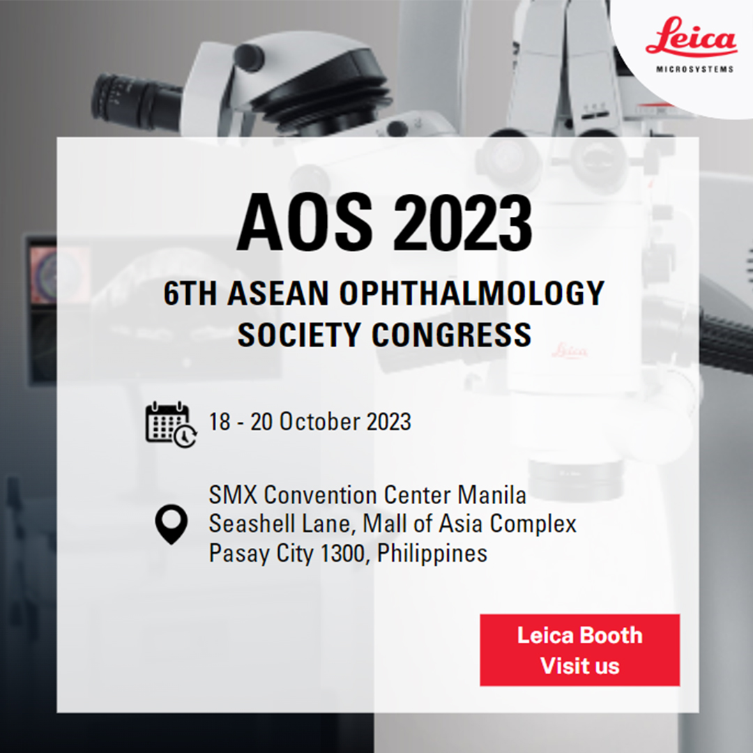 LeicaMicro's tweet image. 🔬 Join us at the 6th ASEAN #Ophthalmology Society Congress (AOS), from October 18th to the 20th, 2023, at SMX Convention Center, Manila, Seashell Lane, Mall of Asia Complex, Pasay City, 1300, in the Philippines. Visit us!
👉 fcld.ly/1a1lrez

#AOS2023 #EnFocusOCT #Proveo8