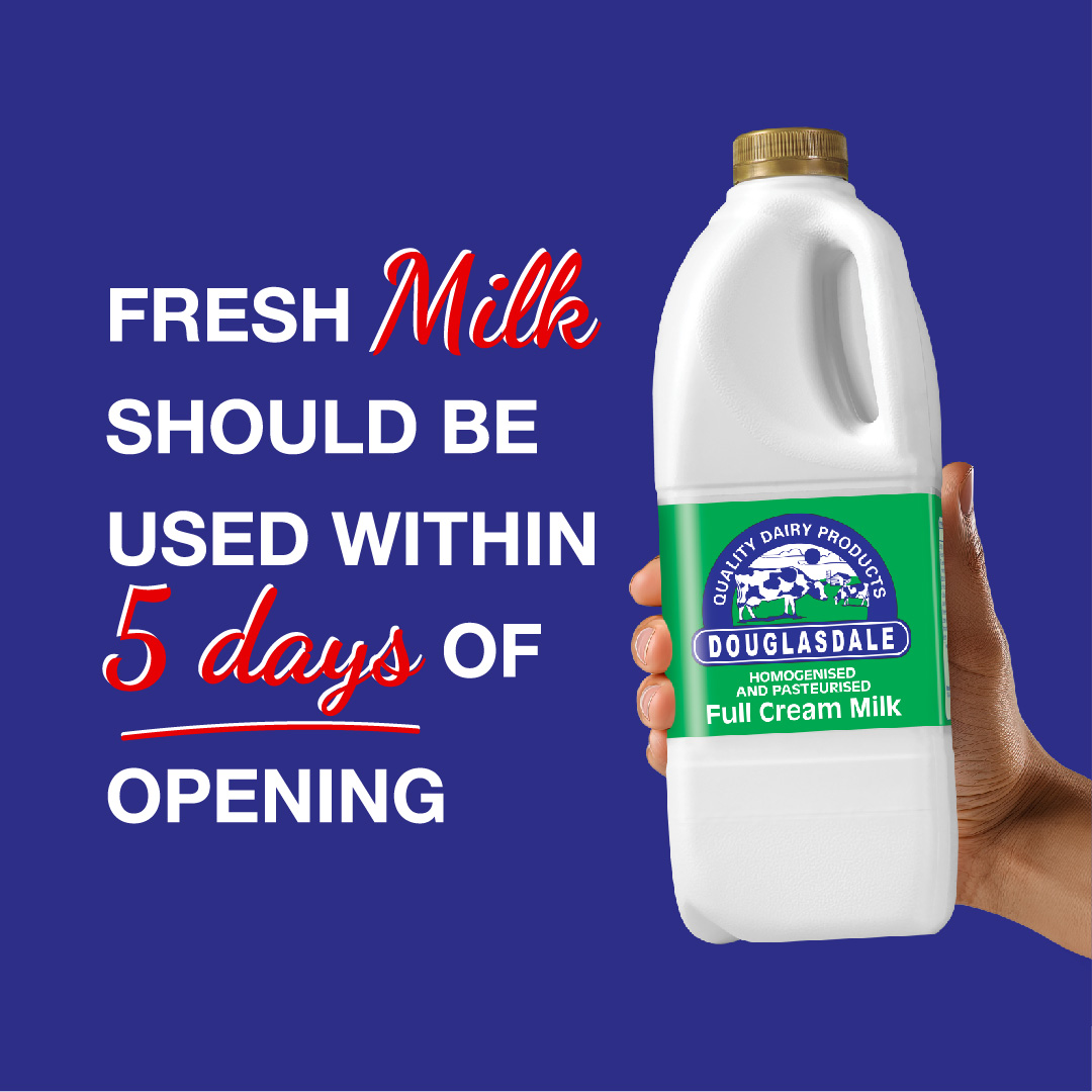 Lifespan of Your Fresh Milk! 

#DefinitelyTheBestQualityAvailable #Douglasdale #Dairy #Milk #Amasi #Cream #FreshProducts #Fresh #5Days #GreenAndGold